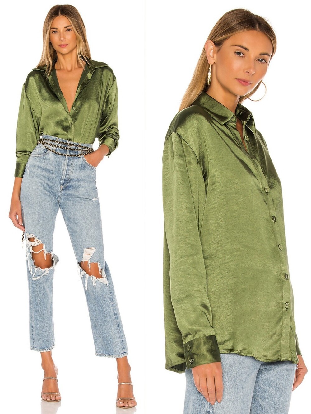 Lovers And Friends XS Contemporary Fall Oversized Boyfriends Satin Saline Shirt